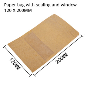 Paper bag with sealing and window 120 X 200MM